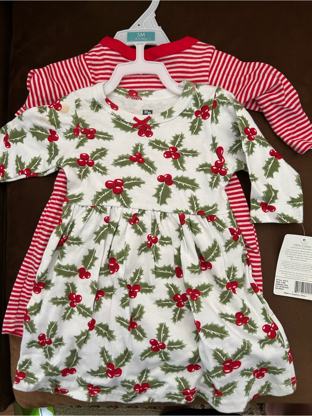 Set of 2 casual Christmas dresses  (holly berry, red striped) - flaws